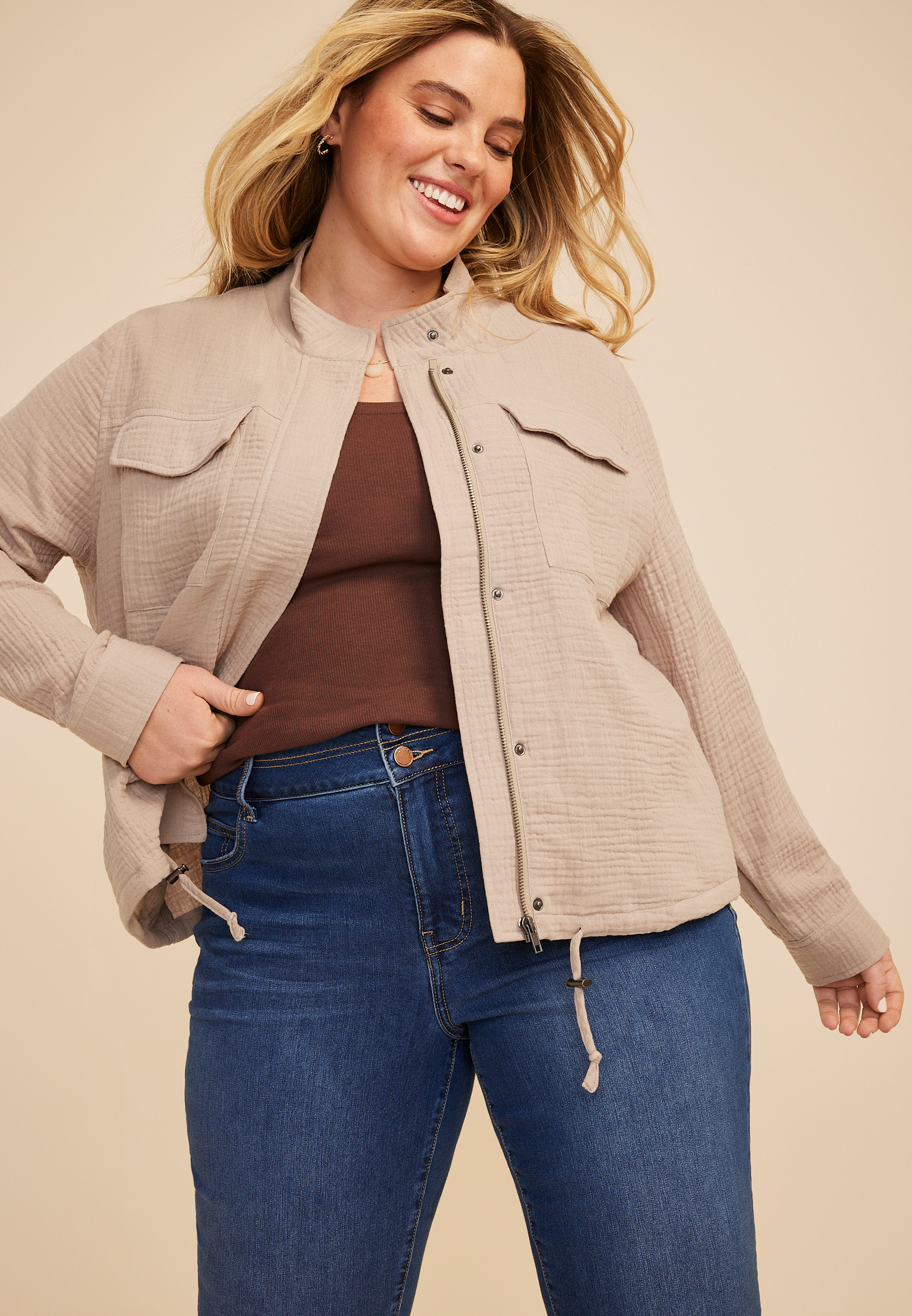 Plus Size Double Cloth Cinched Jacket