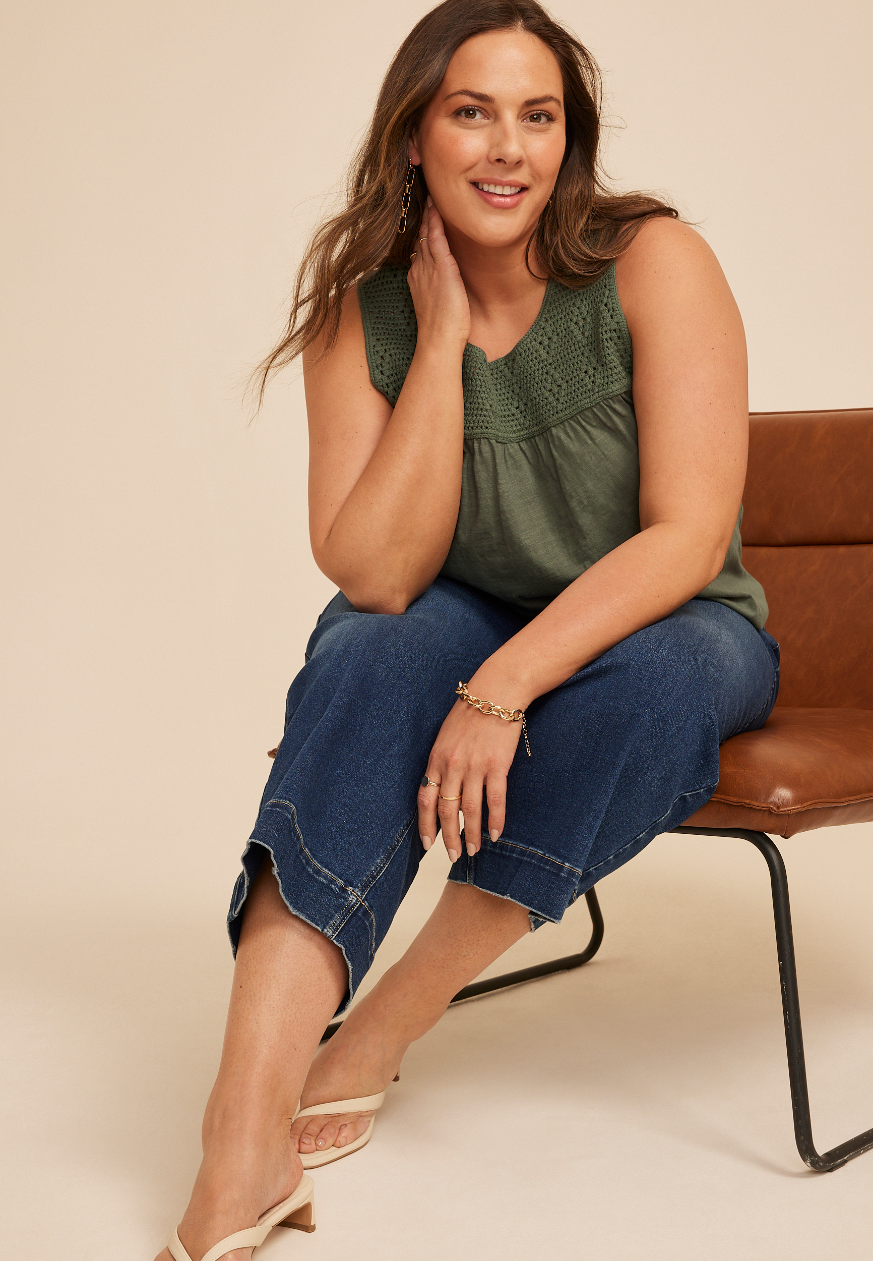 Plus Size Crochet Yoke Tank Top