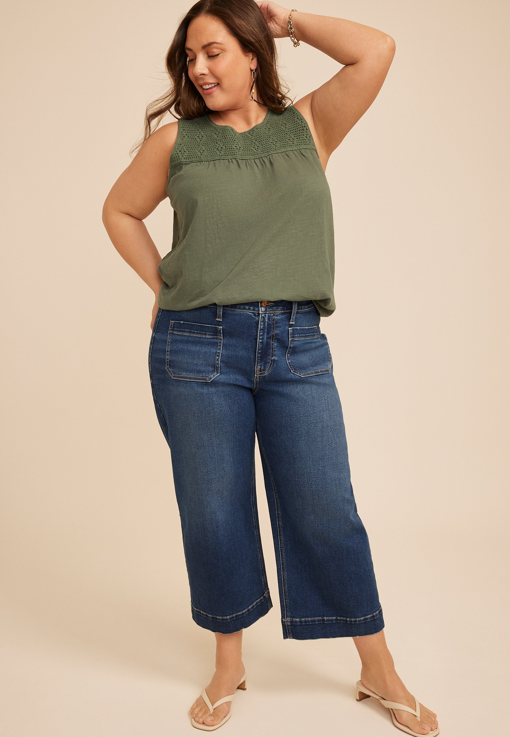 Plus Size Crochet Yoke Tank Top, C7379, large