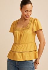 Clip Dot Babydoll Flutter Sleeve Top, C3127, small