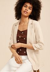 Seamed Open Front Blazer, OATMEAL HEATHER, small