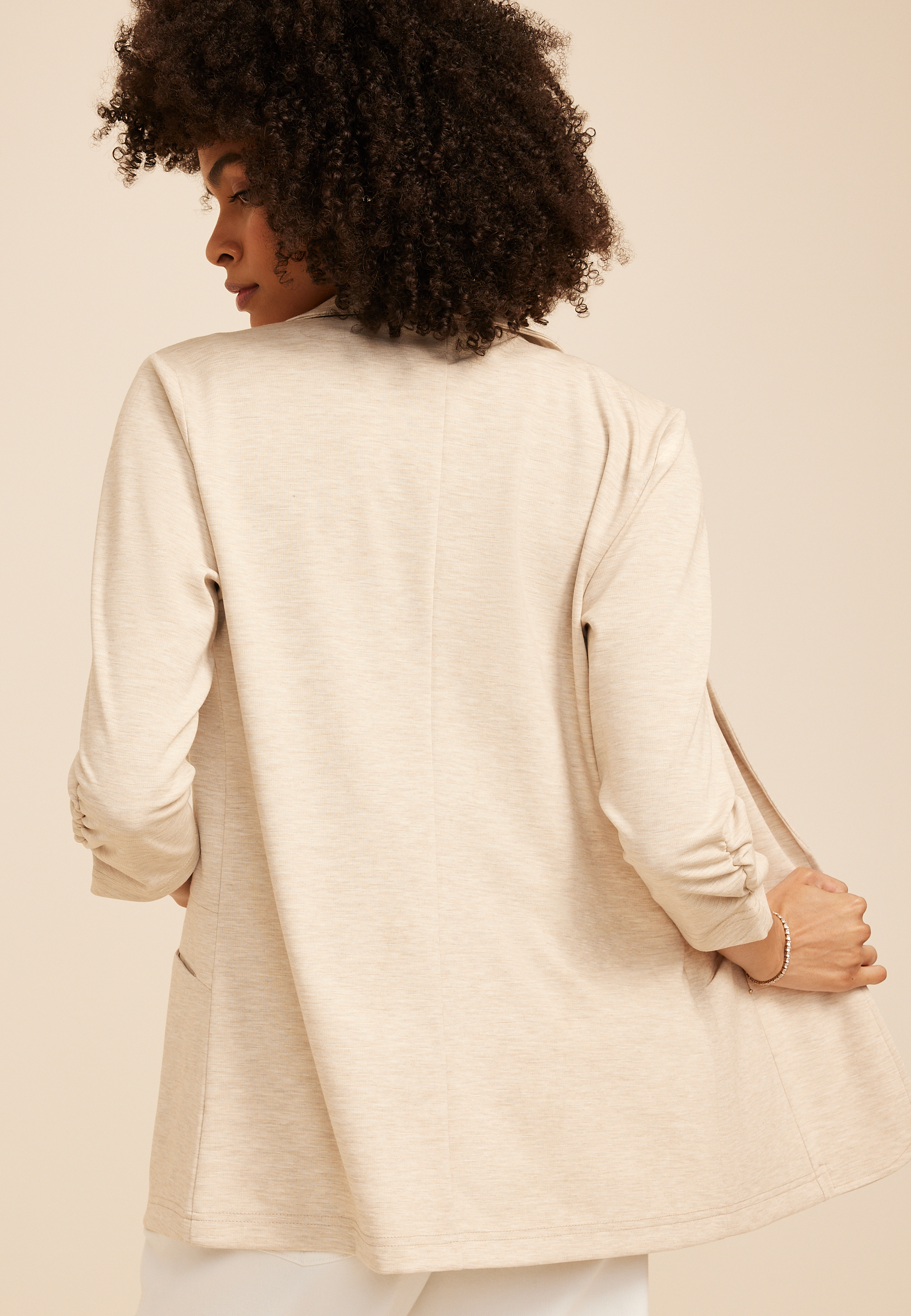 Seamed Open Front Blazer, OATMEAL HEATHER, large