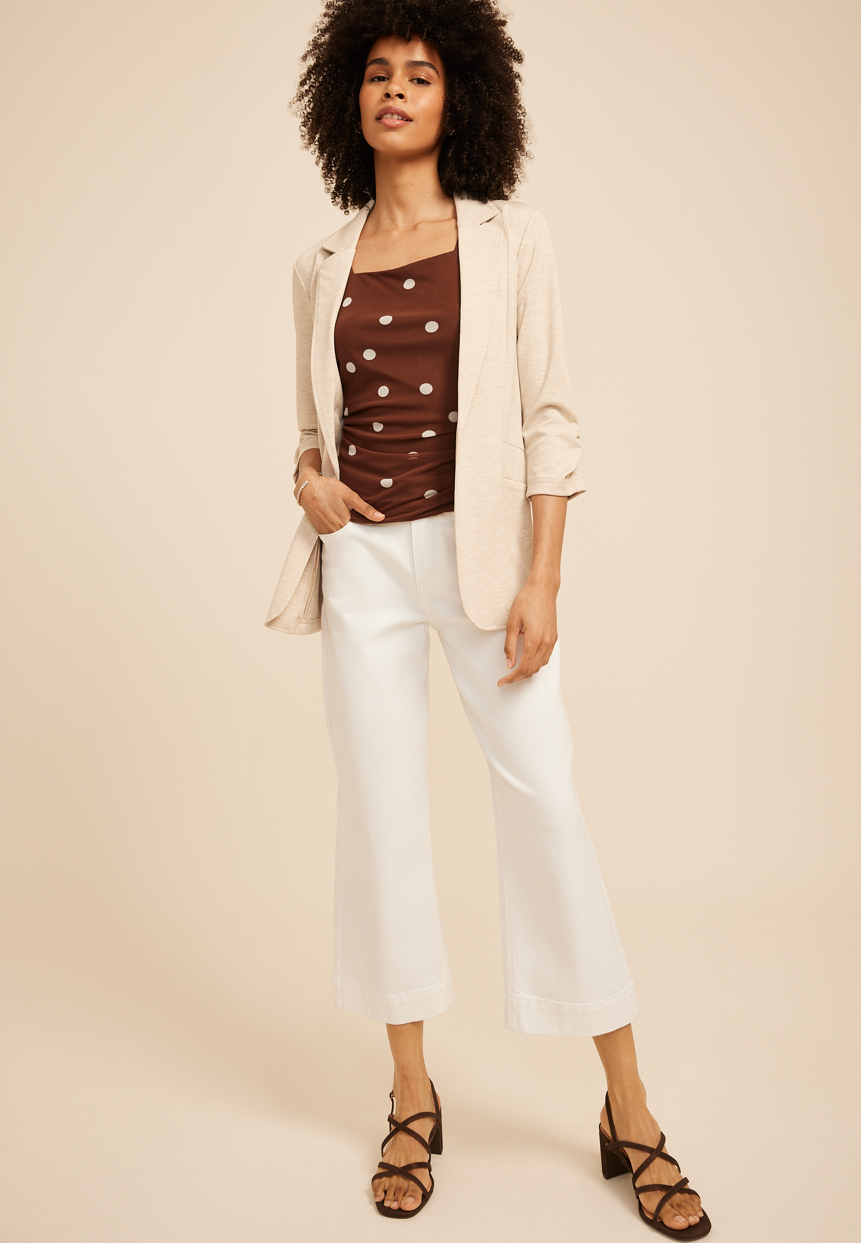 Seamed Open Front Blazer, OATMEAL HEATHER, large