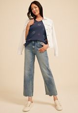 24/7 Dawson Americana Embroidered Star V Neck Tee, C1606, small