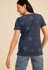 24/7 Dawson Americana Embroidered Star V Neck Tee, C1606, small