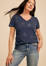 24/7 Dawson Americana Embroidered Star V Neck Tee, C1606, small
