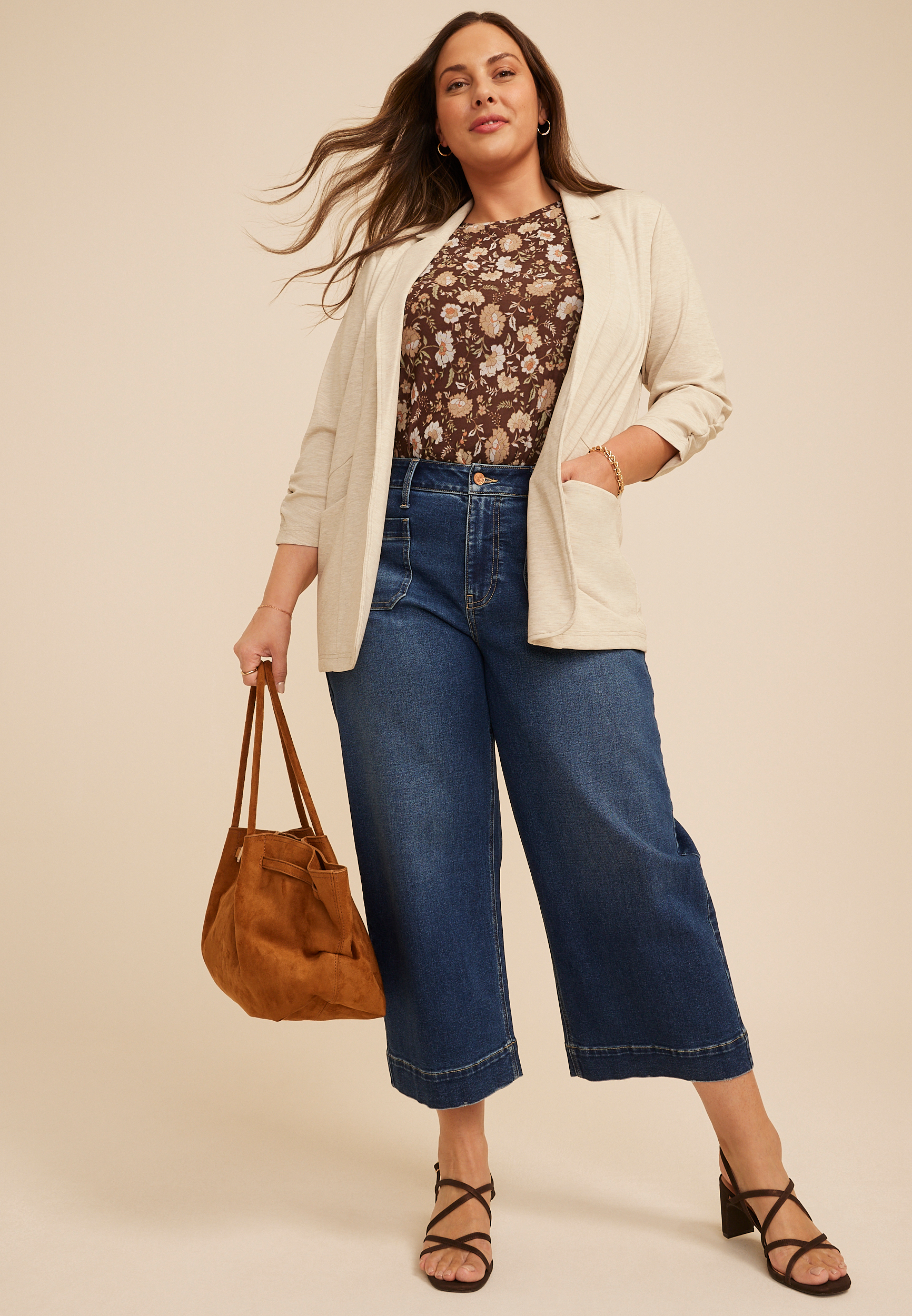 Plus Size Seamed Open Front Blazer