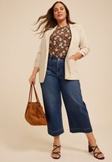 Plus Size Seamed Open Front Blazer, OATMEAL HEATHER, small
