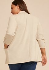Plus Size Seamed Open Front Blazer, OATMEAL HEATHER, small