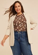 Plus Size Seamed Open Front Blazer, OATMEAL HEATHER, small