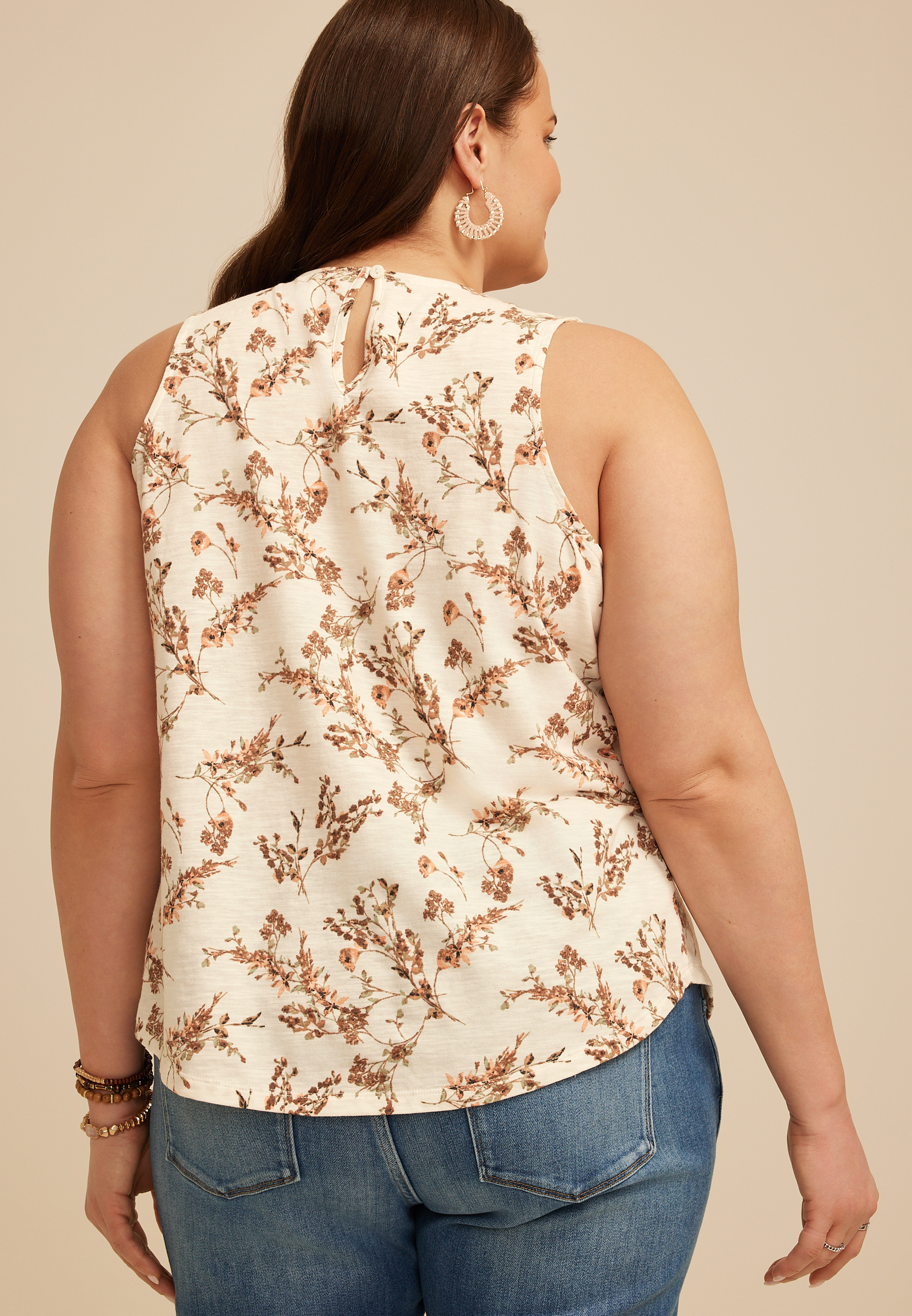 Plus Size Floral Studded Crochet Yoke Tank Top, C5487, large