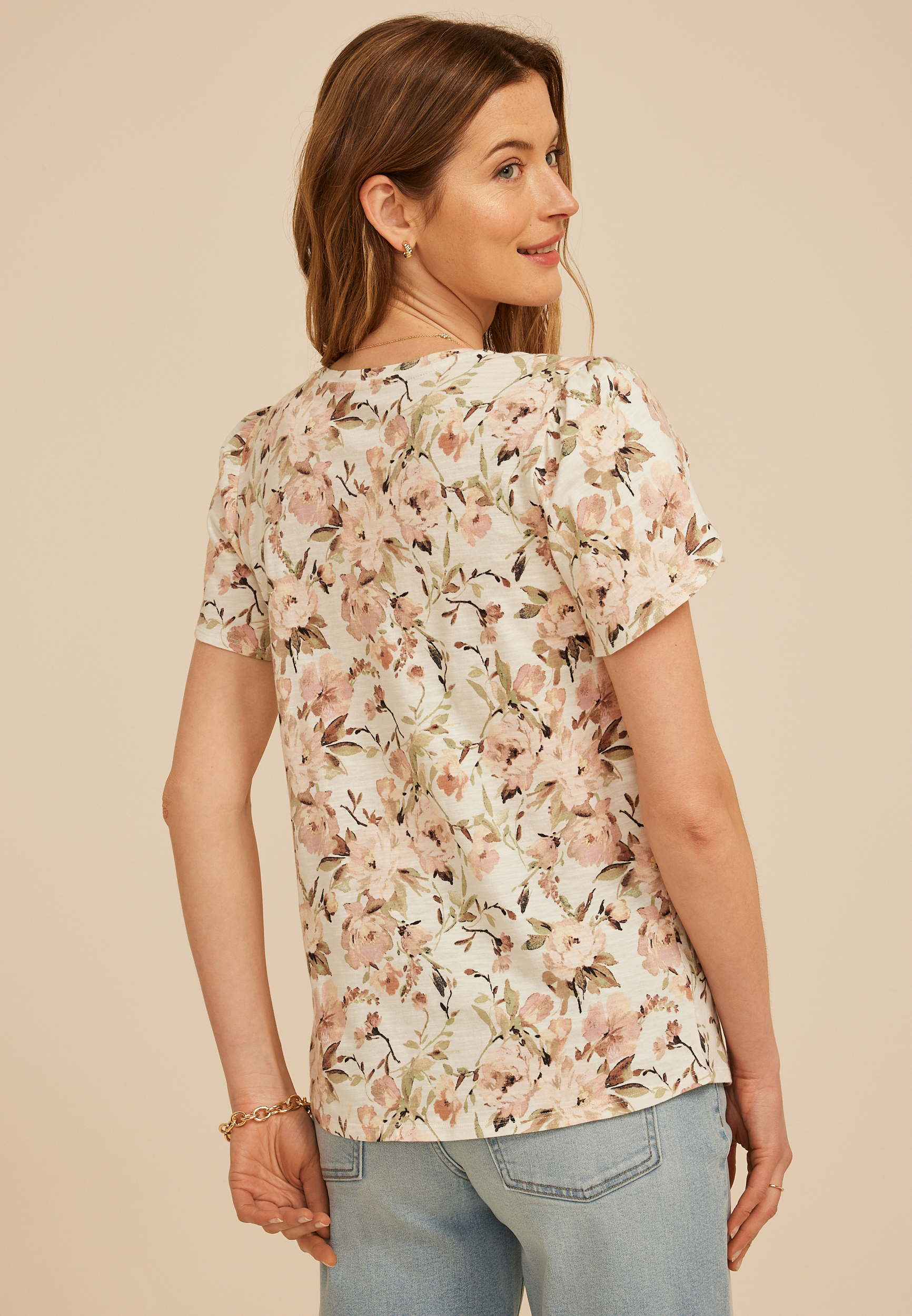 24/7 Holland Floral Scoop Tee, GARDENIA COMBO, large
