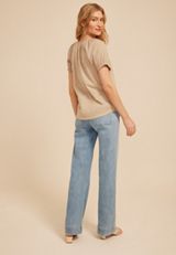 Mixed Media Puff Sleeve Henley Tee, COBBLESTONE, small