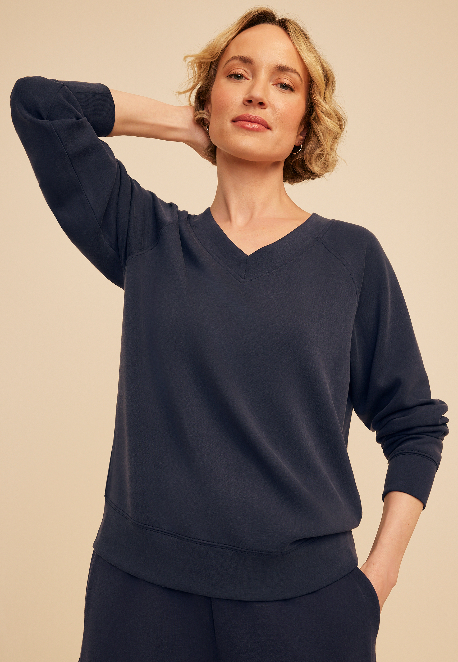 Scuba Knit V Neck Sweatshirt