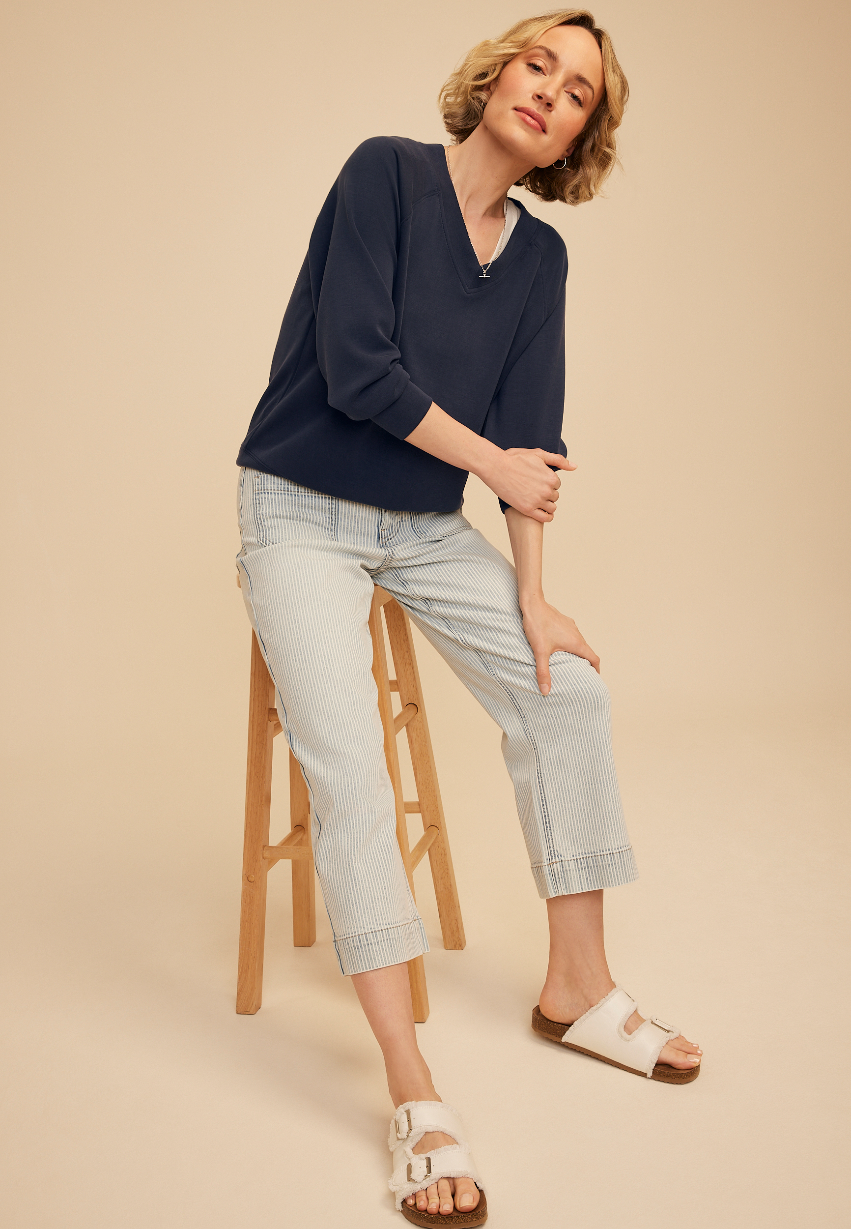 Cloud Scuba Knit V Neck Sweatshirt, OUTER SPACE, large