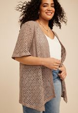 Plus Size Open Stitch Crochet Kimono, C8714, small