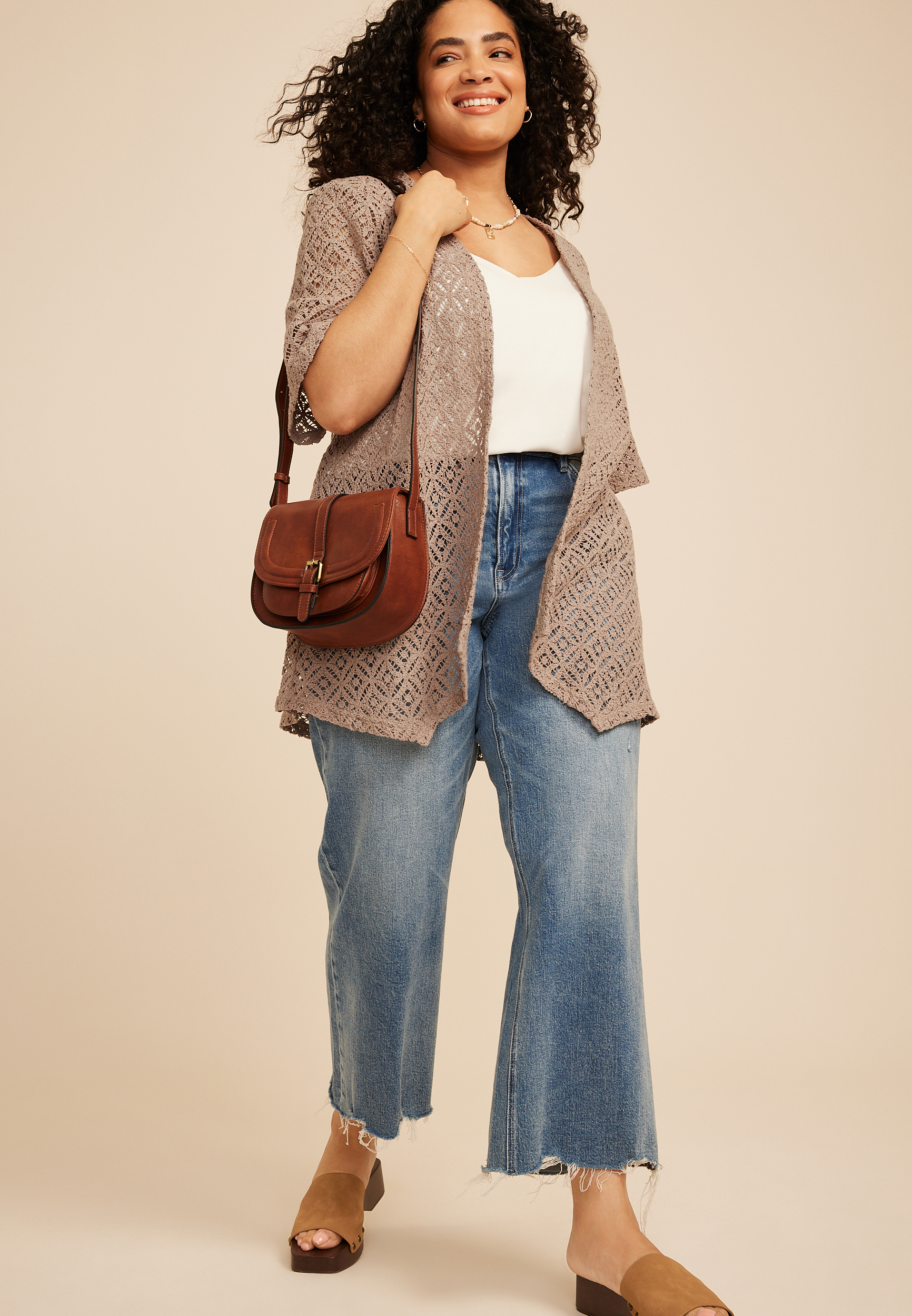 kykPEARLY GATES　サーモントロ　スニードブルゾン　サイズ　0 Plus Size Open Stitch Crochet Kimono | maurices