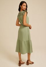 Flutter Sleeve Eyelet Tiered Midi Dress, C9012, small