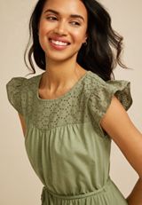 Flutter Sleeve Eyelet Tiered Midi Dress, C9012, small