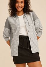 Striped Hooded Button Front Shacket, C1942, small