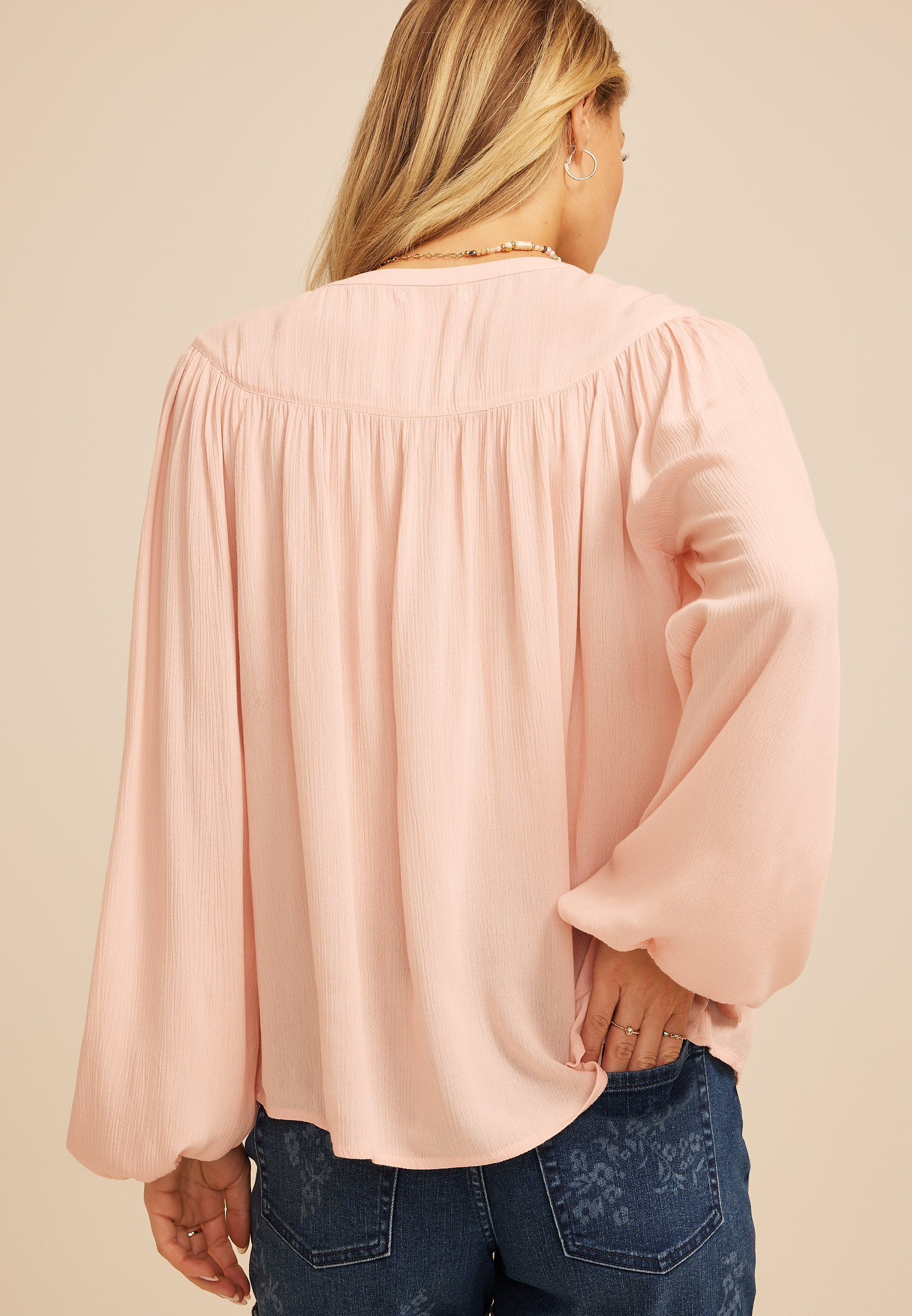Split Neck Henley Blouse