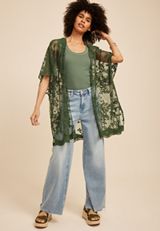 Floral Embroidered Mesh Kimono, C7379, small