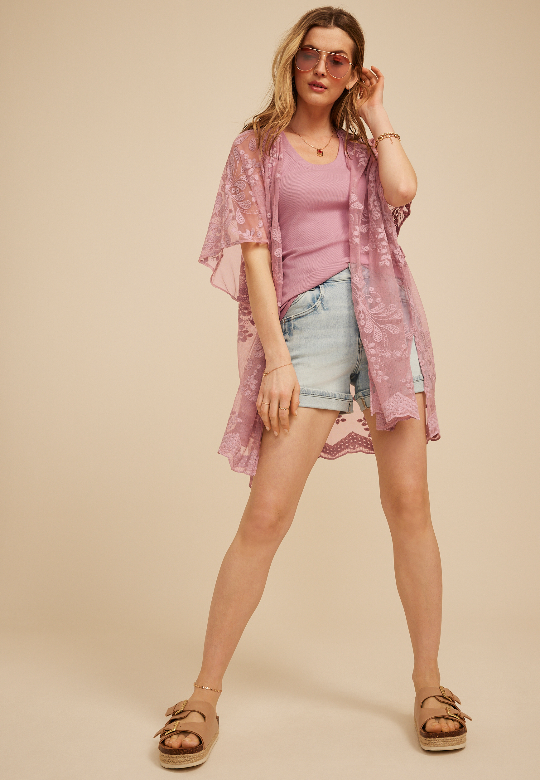 Floral Embroidered Mesh Kimono