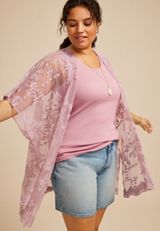 Floral Embroidered Mesh Kimono, C7589, small