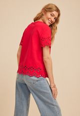 Scalloped Eyelet Short Sleeve Tee, SKI PATROL, small