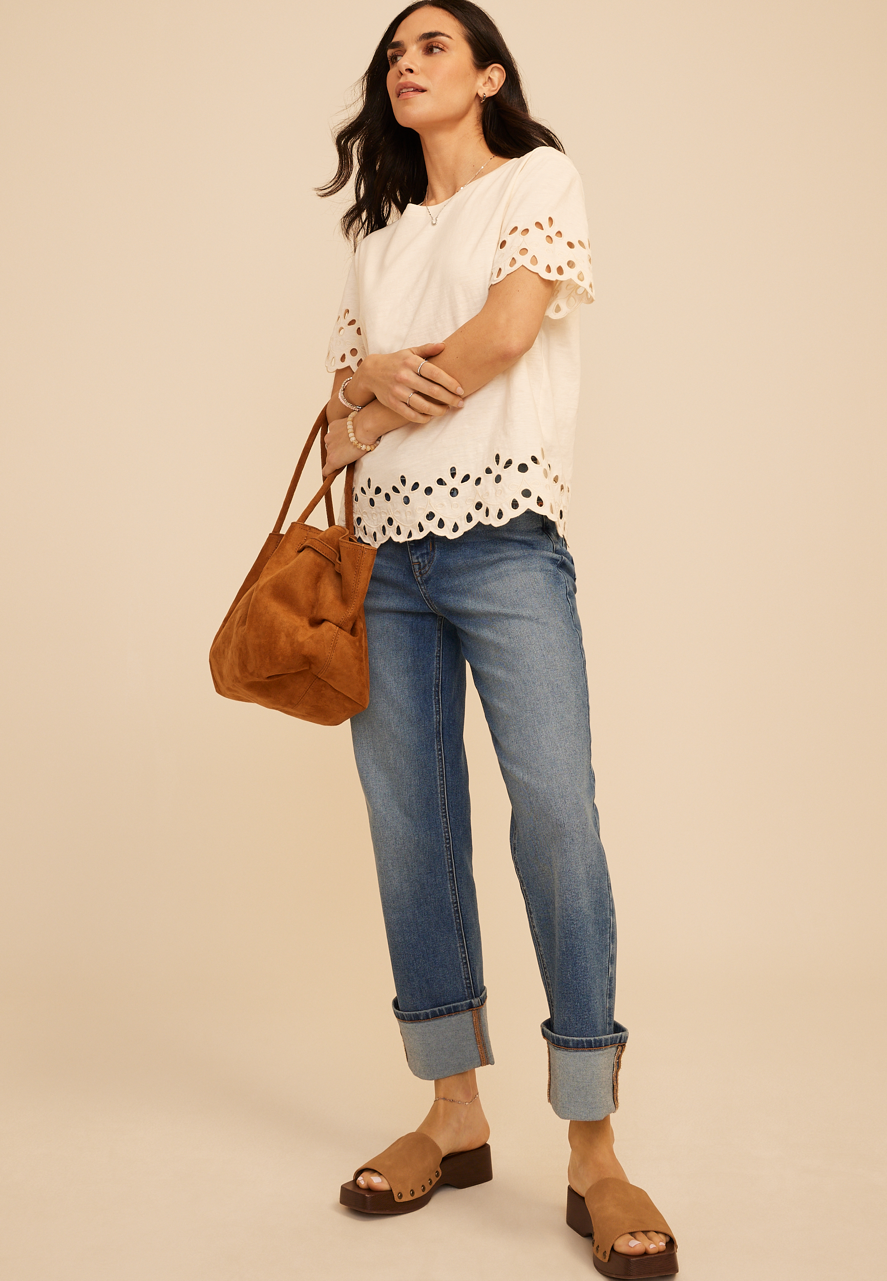 Scalloped Eyelet Short Sleeve Tee