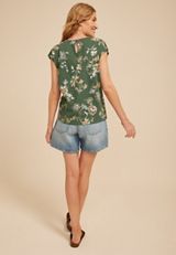 24/7 Austin Floral Knot Hem Short Sleeve Tee, DUCK GREEN COMBO, small