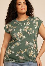 Plus Size 24/7 Austin Floral Knot Hem Short Sleeve Tee, C8260, small