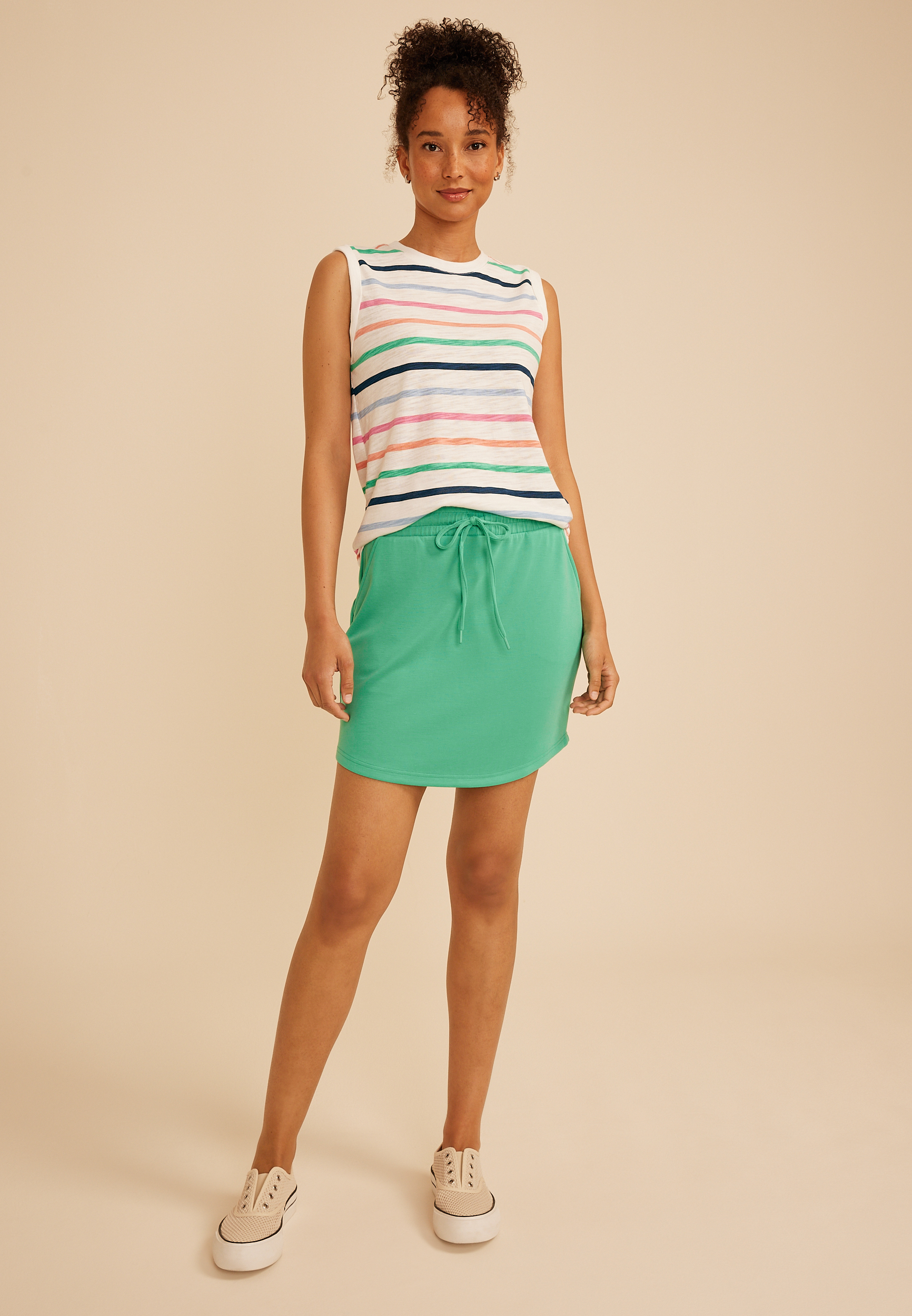 Striped Roll Sleeve Tank Top, SUGAR SWIZZLE COMBO, large