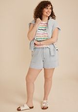 Plus Size Striped Roll Sleeve Tank Top, C2969, small