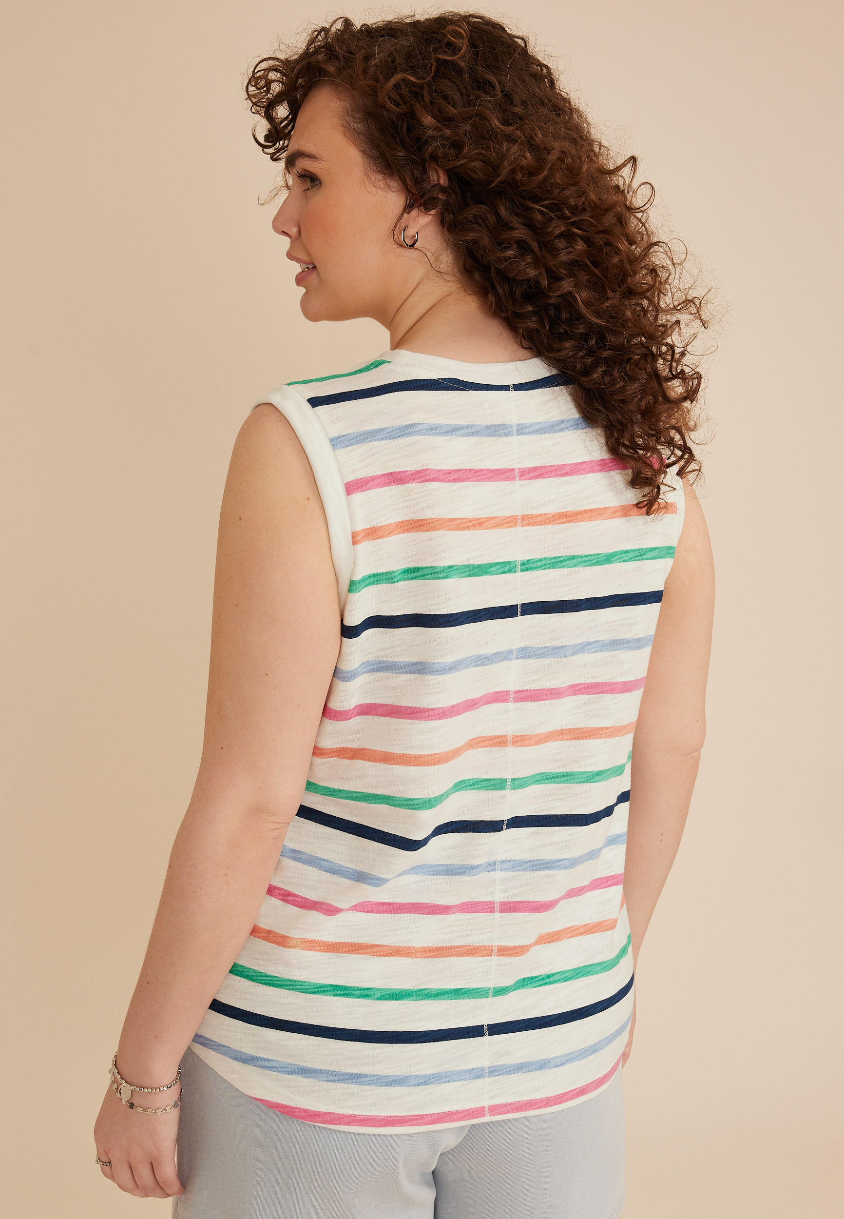 Plus Size Striped Roll Sleeve Tank Top, C2969, large