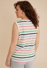 Plus Size Striped Roll Sleeve Tank Top, C2969, small