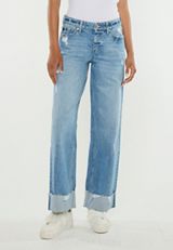 KanCan&trade; Mid Rise Raw Cuffed Hem Wide Leg Jean, C3337, small
