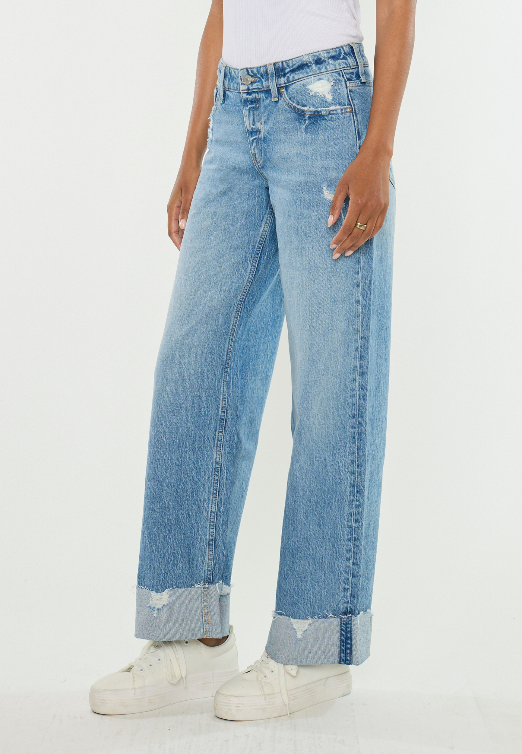 KanCan&trade; Mid Rise Raw Cuffed Hem Wide Leg Jean, C3337, large