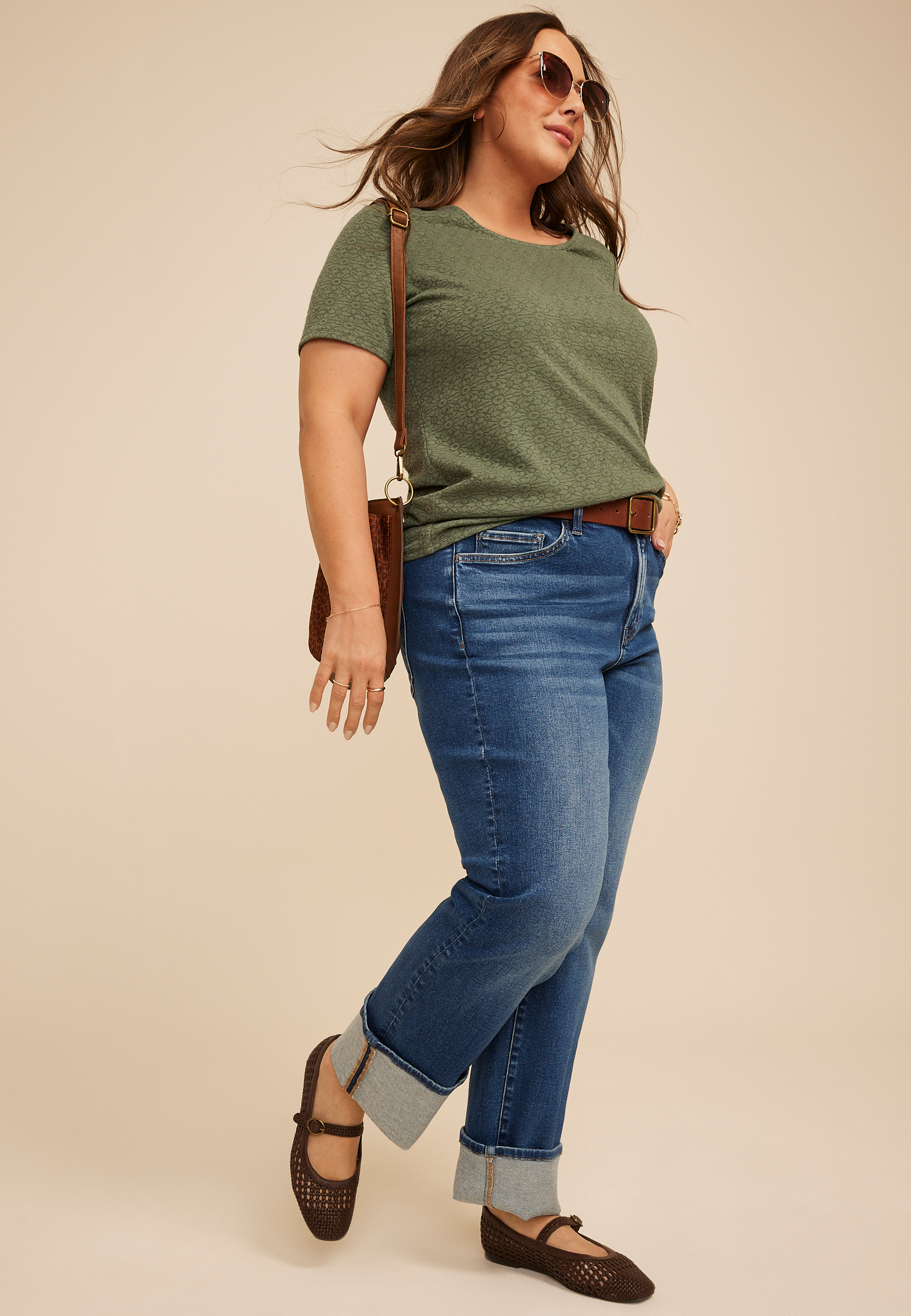 Plus Size 24/7 Floral Jacquard Short Sleeve Tee