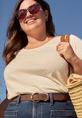 Plus Size 24/7 Floral Jacquard Short Sleeve Tee, GARDENIA, small