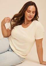 Plus Size 24/7 Floral Jacquard Short Sleeve Tee, GARDENIA, small