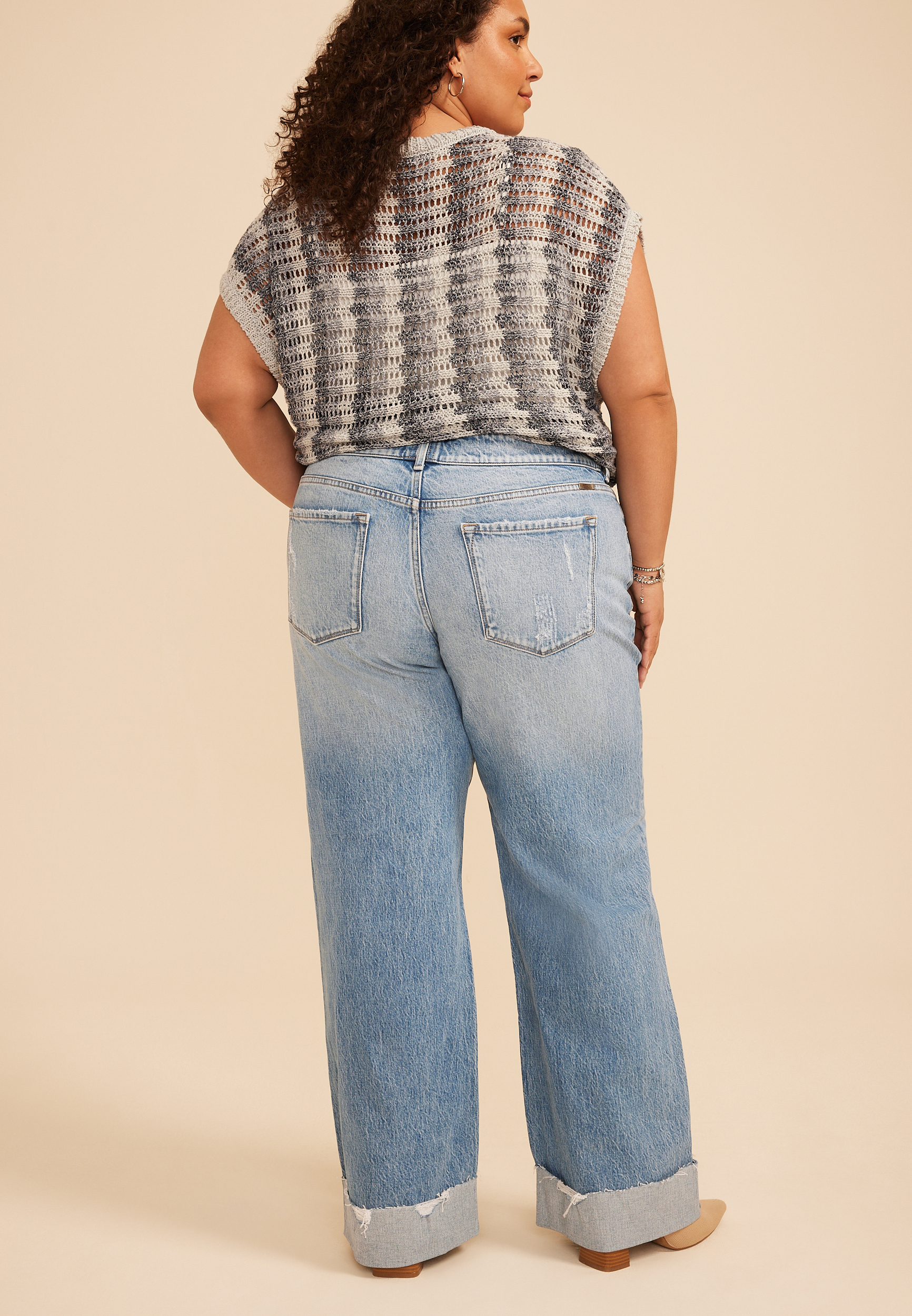 Plus Size KanCan&trade; Mid Rise Raw Cuffed Hem Wide Leg Jean, C3337, large