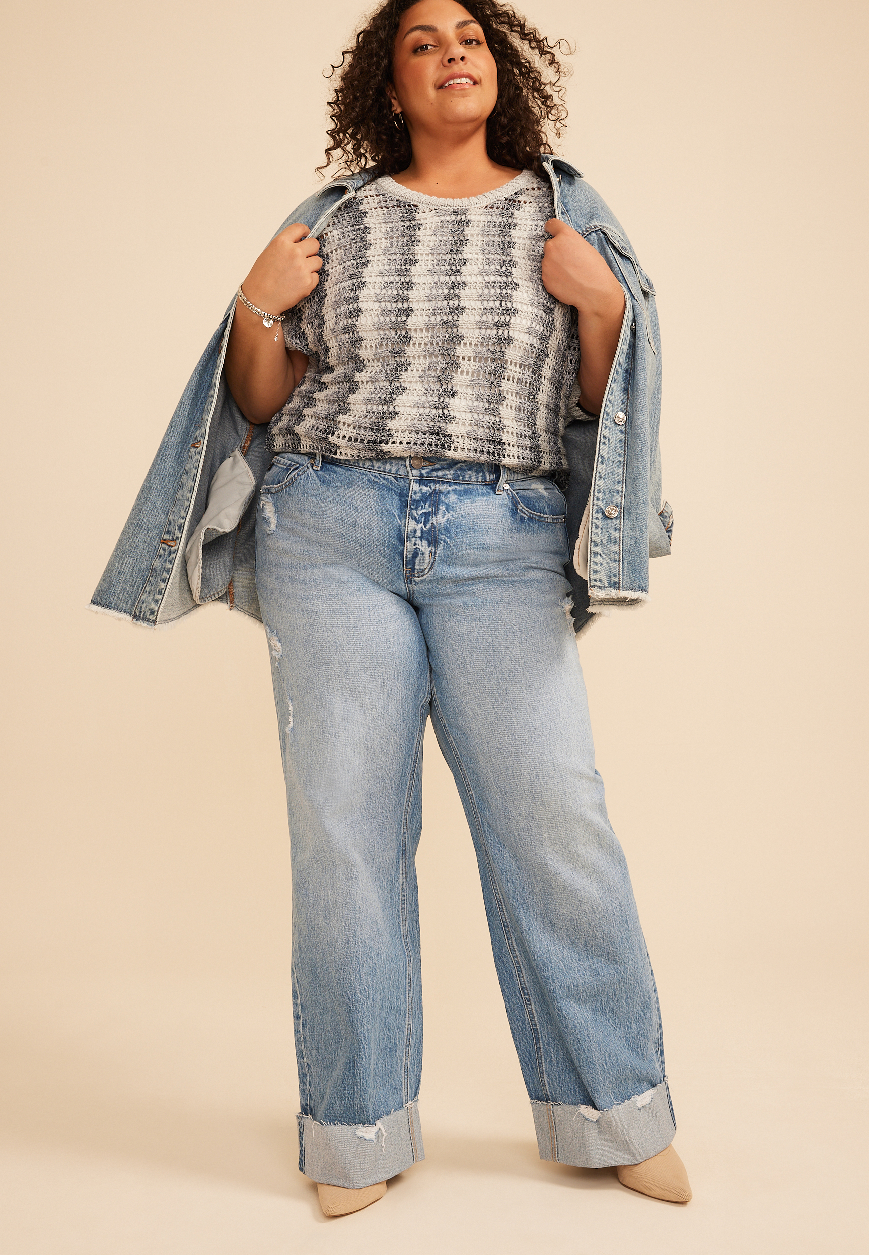 Plus Size KanCan&trade; Mid Rise Raw Cuffed Hem Wide Leg Jean, C3337, large