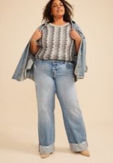Plus Size KanCan&trade; Mid Rise Raw Cuffed Hem Wide Leg Jean, C3337, small