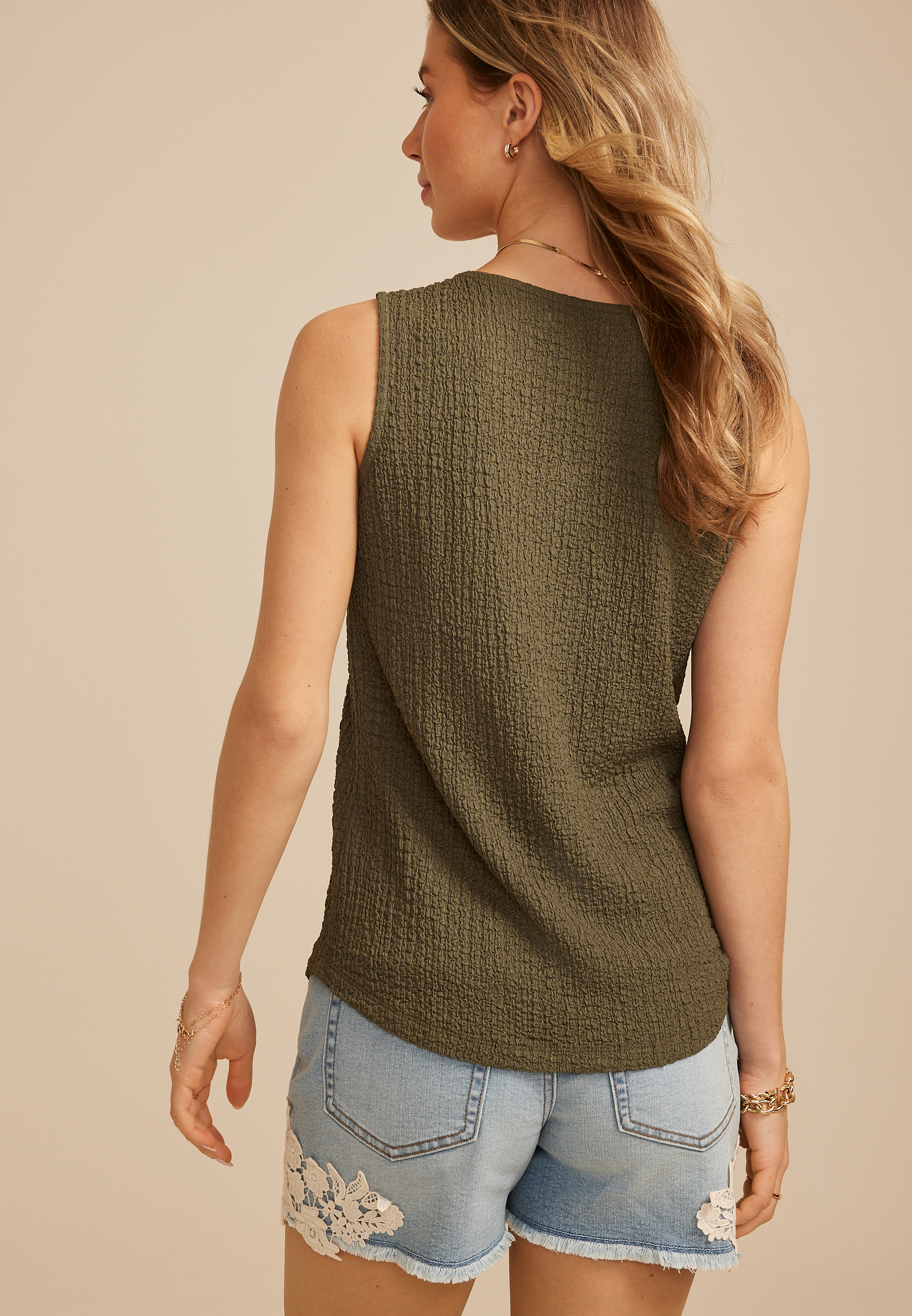 Textured Button Front Tank Top, C7657, large