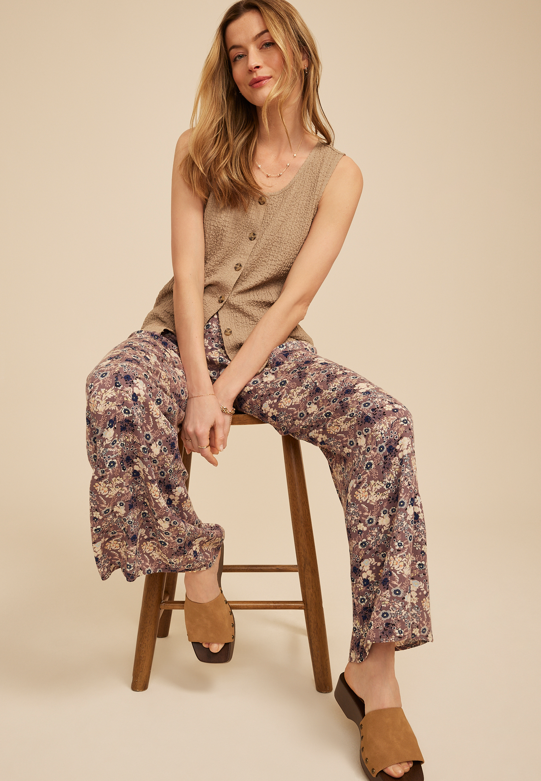 Textured Button Front Tank Top
