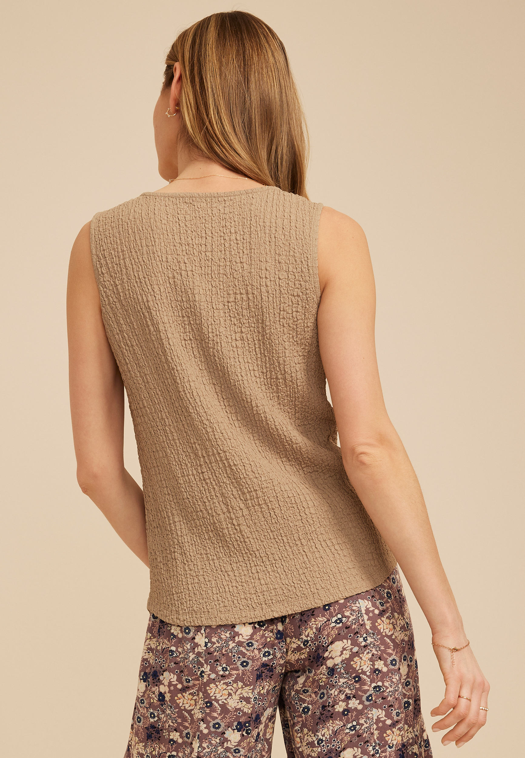 Textured Button Front Tank Top, C8714, large