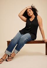 Plus Size Textured Button Front Tank Top, C106, small