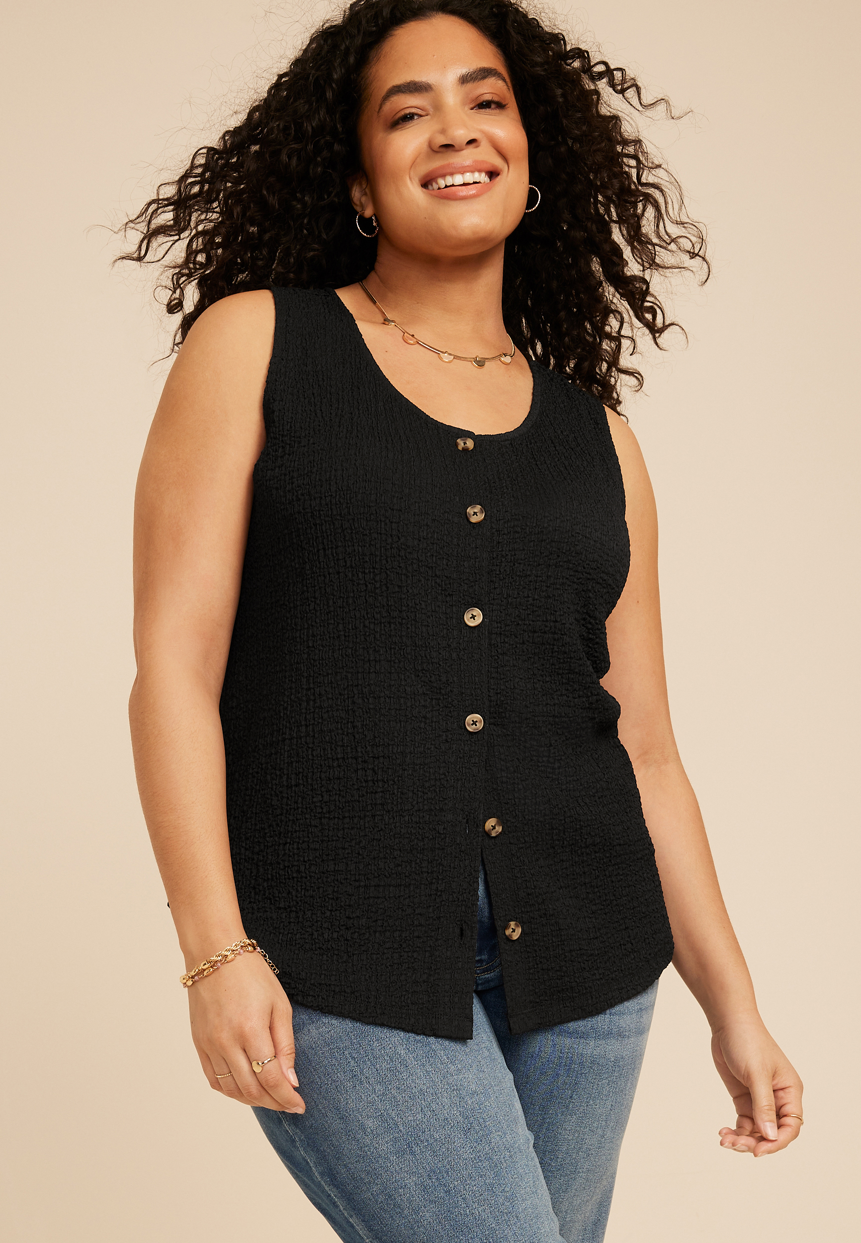Plus Size Textured Button Front Tank Top | maurices