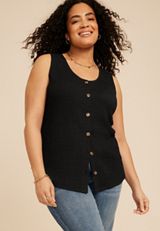 Plus Size Textured Button Front Tank Top, C106, small